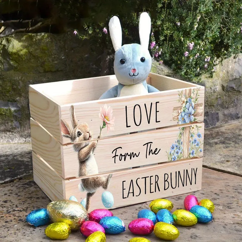 Easter Bunny Pattern Wooden Storage Box, Creative Easter Egg Storage Box, Home Organizer for Living Room Bedroom, Easter Gifts 2