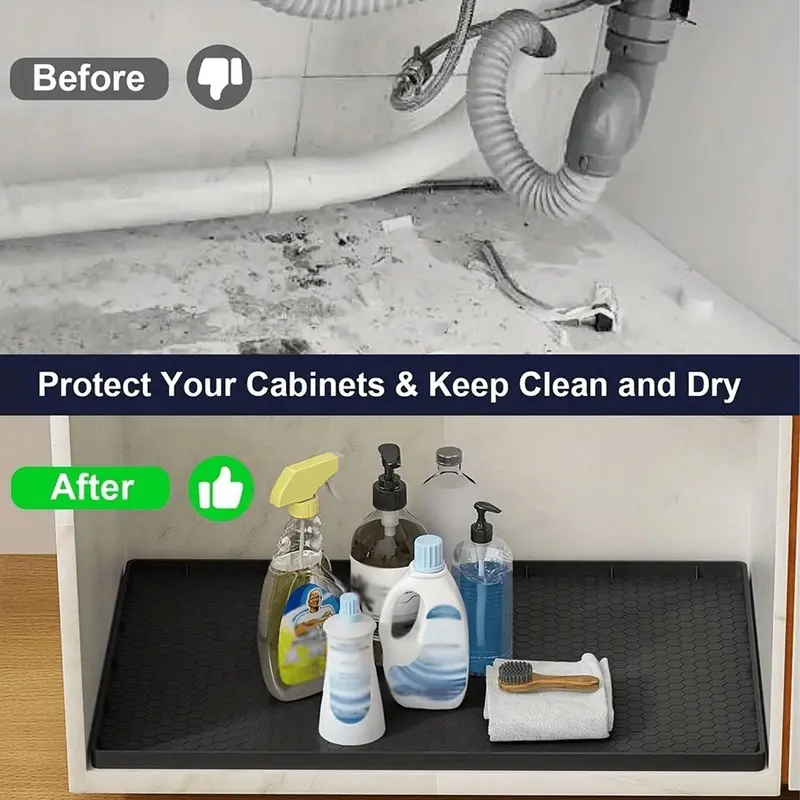 Silicone Sink Bottom Mat, 1 Count Kitchen Sink Waterproof Sink Mat, Cabinet Sink Protector for Home Kitchen Dining Room Bathroom 4