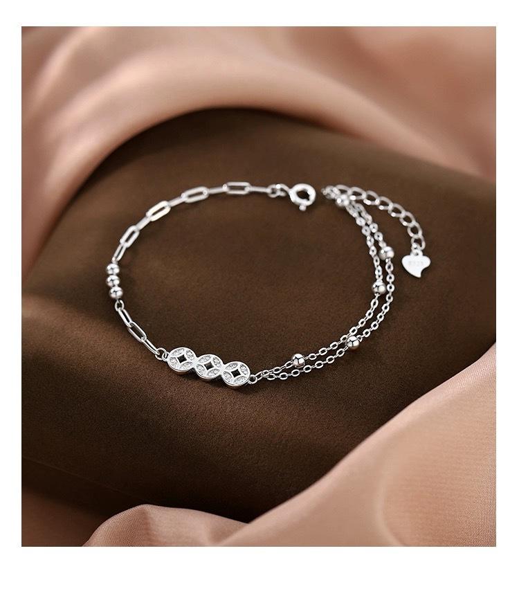 Product Introduction of Lucky round Beads Copper Coin Bracelet Female New Chinese Ancient Style Personalized Cold Style High Sense of National Style Hand Jewelry for Girlfriend 6