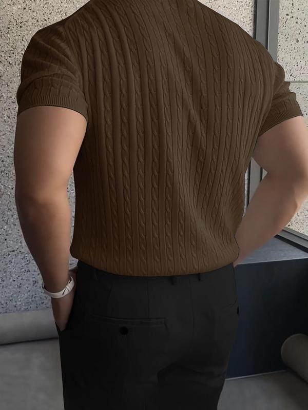 Men's Slim Textured Round Neck Cable Knit Top, Casual Short Sleeve Knitwear for Summer, Menswear for Daily Wear 7