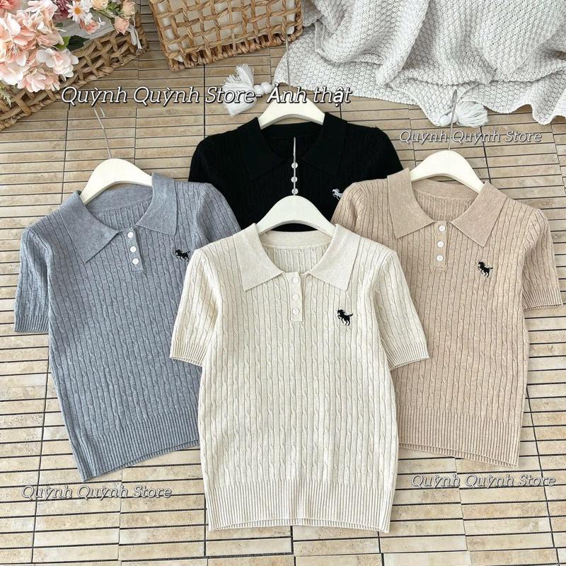  Áo Polo Len Thừng,Hoạ Tiết Thêu Ngựa,Áo Nữ 7 Màu,Chất Len Mềm,Free Sz,Hàng QC  Ươmen  M94  
