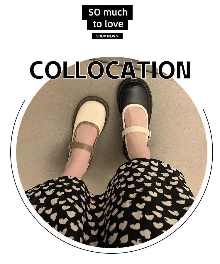 Product Introduction of Fashionable Thick-Soled Mary Jane Leather Shoes 2024 Soft-Soled Buckle Retro Low-Cut Chunky Heel Shoes with Single-Layer Shoes 4