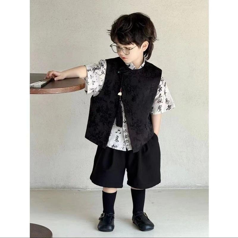 Product Introduction of Bộ Áo Sơ Mi Ngắn Tay Phong Cách Hợp Xu hướng Quốc Gia Mùa Hè Cho Bé Trai, Áo Vest Hai Mảnh, Thích Hợp Cho Mùa Hè 2024, Trẻ Em Lớn, Bộ Đồ Phong Cách Trung Quốc 6