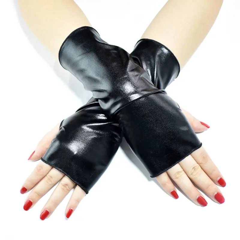 Hip Hop Gloss Leather Gloves Short Gloves Dress Up Gloves for Christmas
