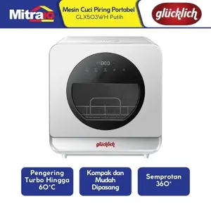 Mesin Cuci Piring Portabel Glucklich 5L Putih GLX503WH - Portable Dishwasher [INCLUDE PACKING KAYU]