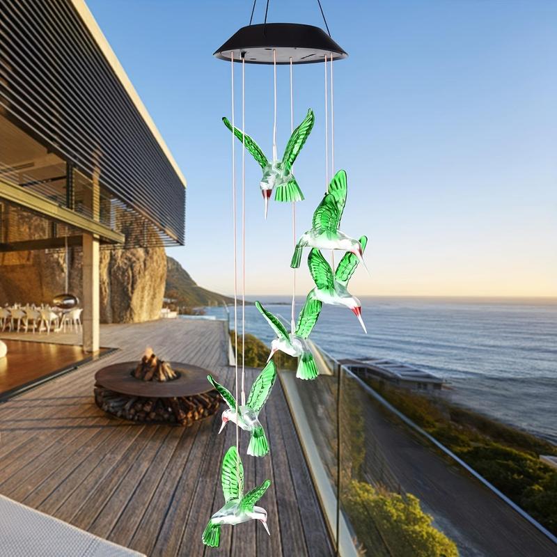 Solar Wind Chimes, Solar Color-changing Hummingbird Wind Chimes, Suitable for Garden Patio Decoration, Souvenir Gifts for Family and Friend 1