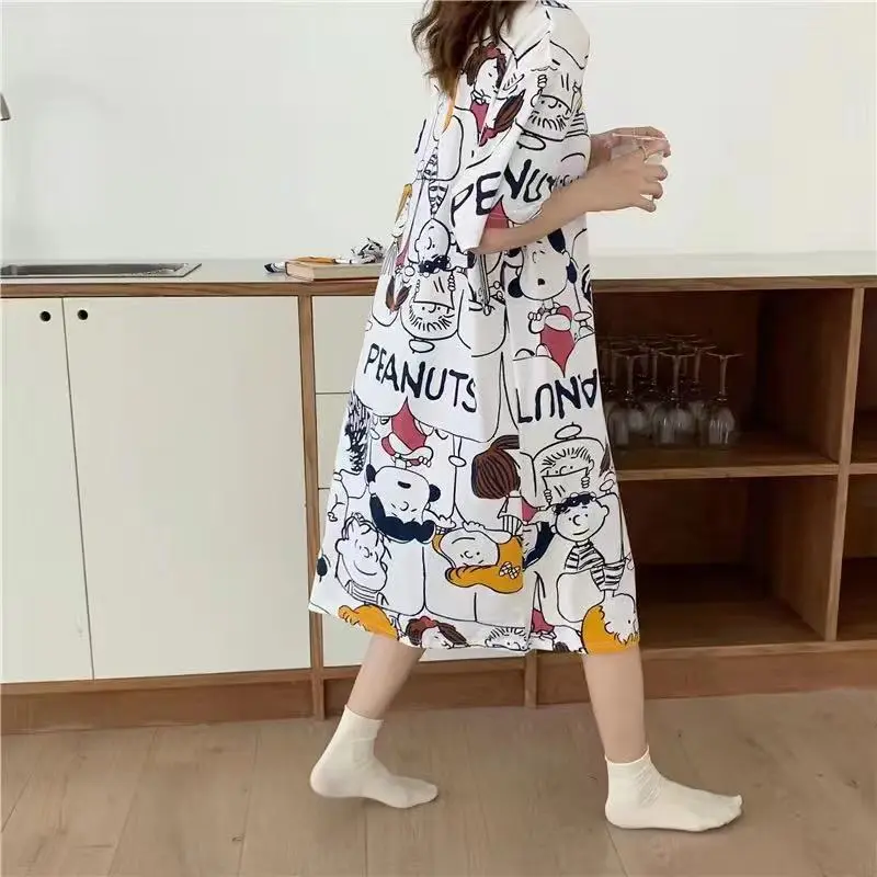 Pajamas Women's Summer Cartoon Thin 2024 New Nightdress Women's Sweet Short Sleeve Cute Dress
