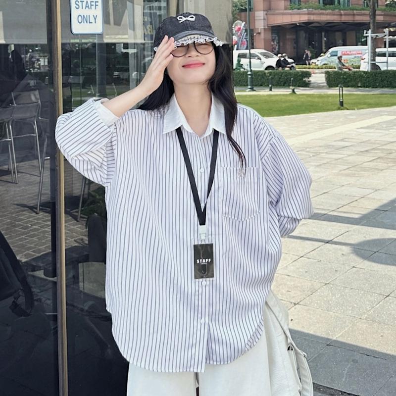   JEM CLOSET  ÁO SƠ MI SỌC FORM RỘNG 2 MÀU TRẮNG XANH CHẤT COTTON HÀN - NORY - 10805 