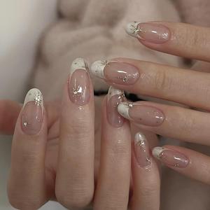 Almond Fake Nail with Nail File & Tape, 30pcs French Style Press on Nails for Women & Girls DIY Nail Art, Elegant Stick on Nails Kit