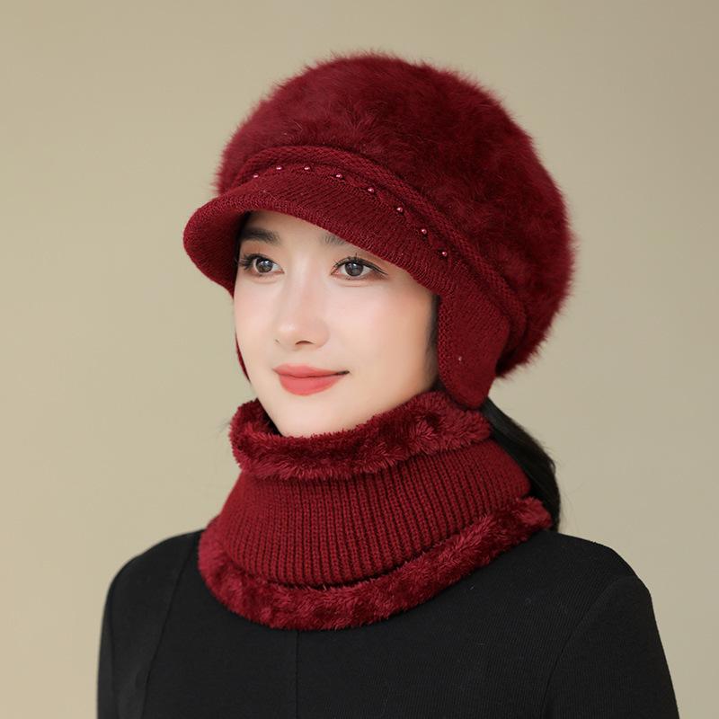 Mũ Lông Thỏ, Trung Người Già Và Cao Tuổi, Nữ Mùa Thu Và Mùa Đông, Phong Cách Phương Tây Dễ Phối Đồ Mũ Dệt Kim Mỏ Vịt, Ấm Áp Với Miếng Bông Tai Nhung, Mũ Len 6