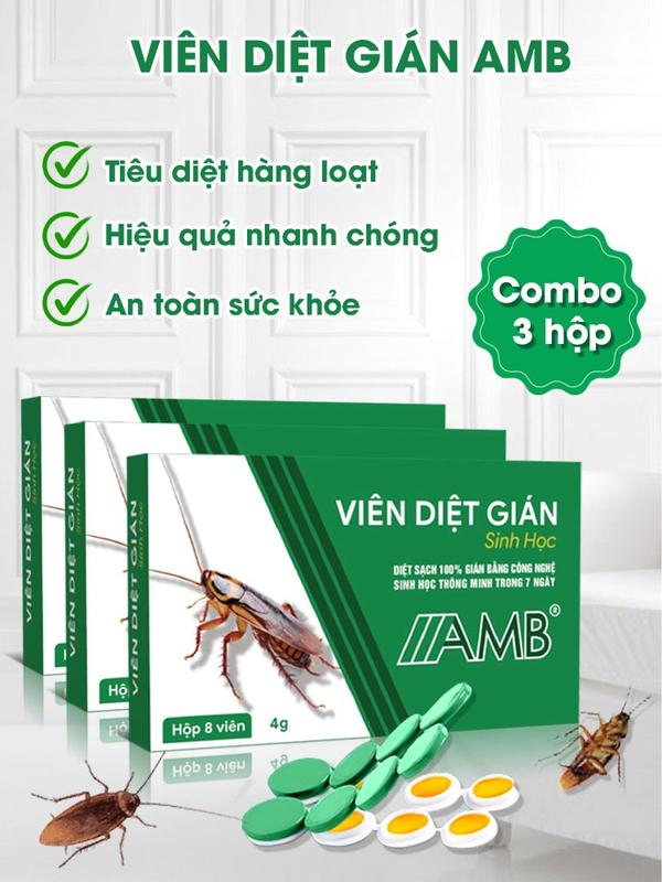 Combo 3 hộp viên diệt gián sinh học AMB thuốc diệt gián Đức hiệu quả nhanh chóng an toàn sức khỏe hộp 8 viên