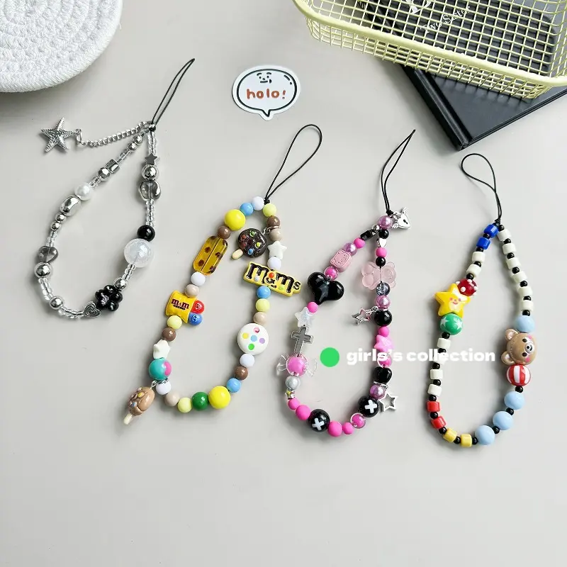 Dây Đeo Điện Thoại, Mặt Dây Chuyền Trái Tim Ngôi Sao Năm Cánh Gấu Bánh Quy Dễ Thương, Dây Chuyền CCD Đầy Màu Sắc, Dây Chuyền Mặt Dây Chuyền Chống Thất Lạc 0