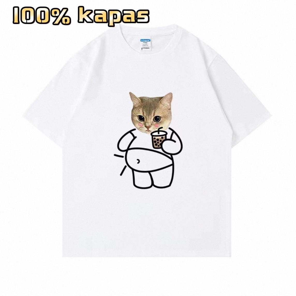 Atasan Cetak untuk Pria dan Wanita Musim Panas 2026 Baru Longgar Berat Katun Murni Kaos Lengan Pendek