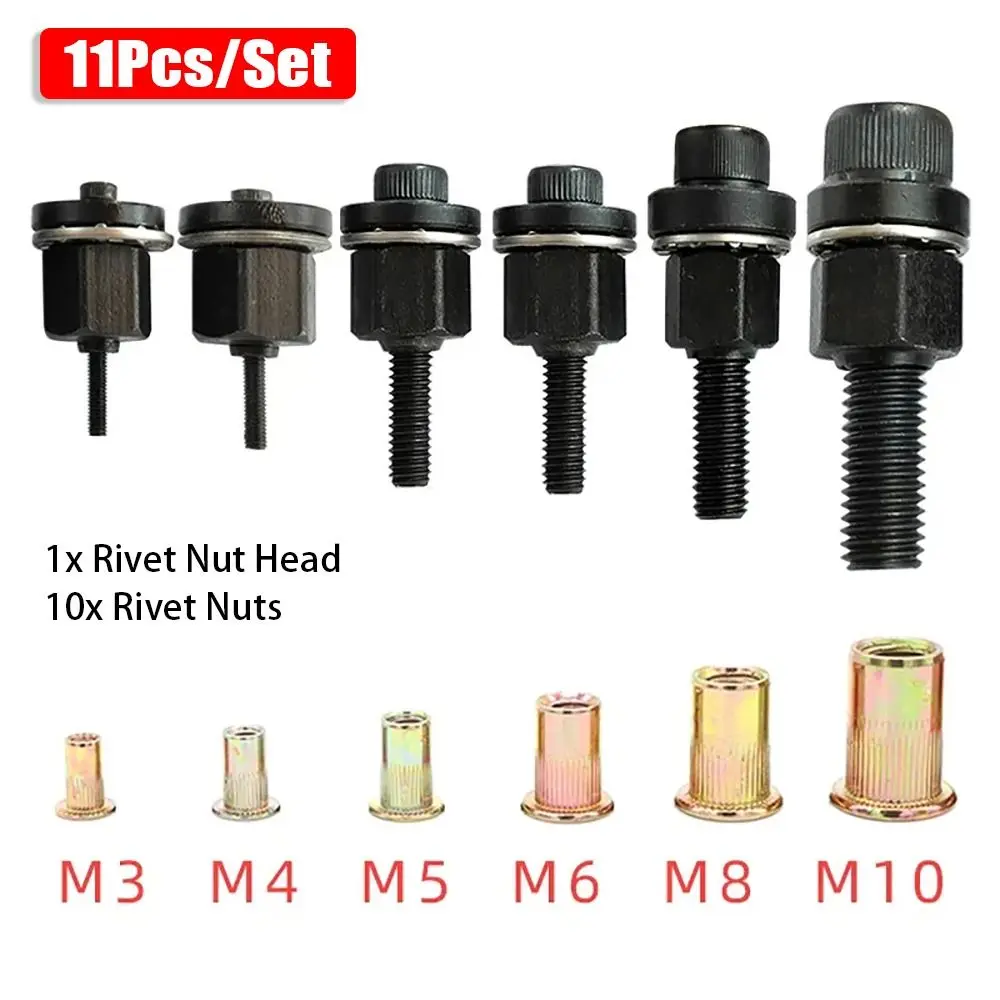 Bộ đinh tán bằng tay, 11 cái / Bộ, Đinh tán bằng tay, Kích thước M3, M4, M5, M6, M8, M10, Dễ dàng cài đặt, Dụng cụ Riveter bằng tay, Bộ chuyển đổi Rivet bằng Điện với đầu đai ốc đinh tán, Bộ dụng cụ đinh tán, Hàng mới về