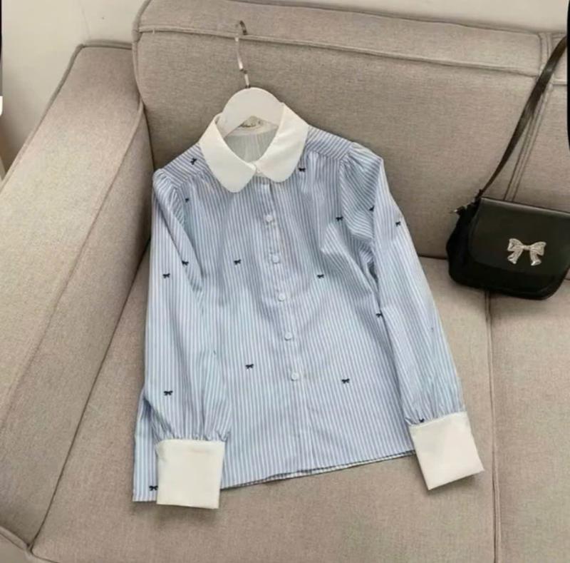 Áo Sơ Mi Công Sở Nữ Chất Thô Hàn Kẻ In Nơ Phối Cổ Sen Tay Bồng