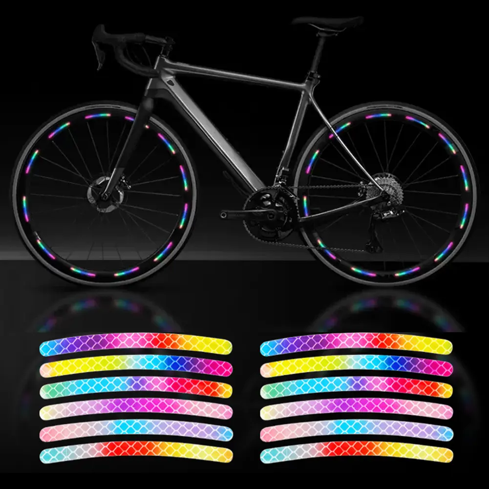Mountain Bike Rainbow Cool Highlight Reflective Stickers Balance Bike Motorcycle Noctilucence Safety Warning Stickers Bicycle Tire Ornaments #459127