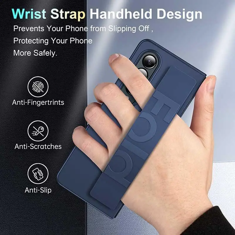 For Samsung Galaxy Z Fold 4 3 Phone Case, Matte PC Silicone Wristband Shockproof Protection Back Cover Accessories