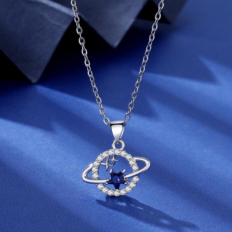 Product Introduction of Blue Planet Necklace Women Planet Sapphire Blue Necklace 0