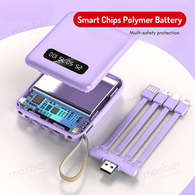 PIN DỰ PHÒNG 20000mAh - SẠC 3 ĐIỆN THOẠI CÙNG LÚC, ĐẦY PIN CHỈ 1 TIẾNG! 🔋⚡Powerbank, masber, 20000mah, với 4 Cáp, Cỡ Nhỏ (kích thước nhỏ), Mini (Type C hoặc Micro hoặc IP), Pawer Bank, Chính Hãng, Màn Hình Kỹ Thuật Số 2