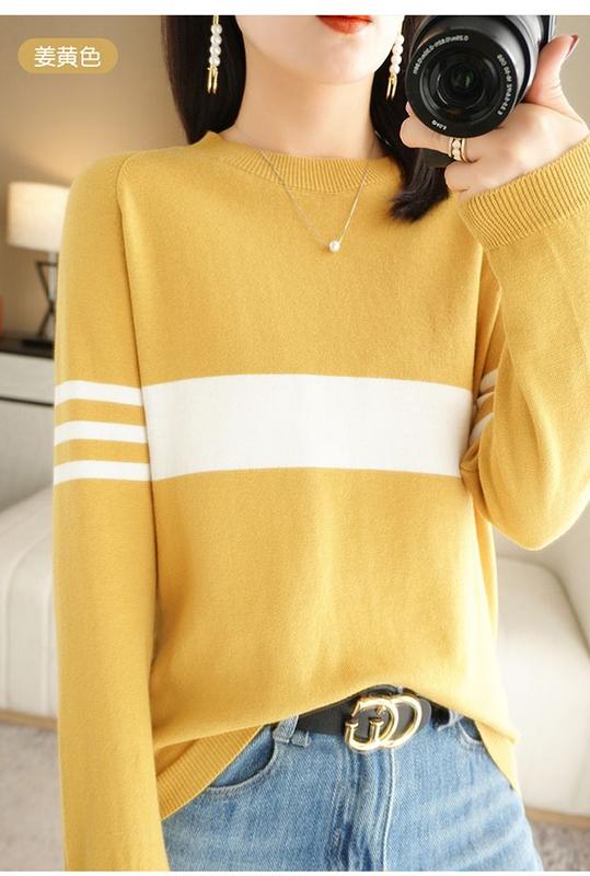 Product Introduction of Autumn new women's cotton sweater loose slim fit round neck multicolor sweater Western style inner wear bottoming shirt fashion tops 23