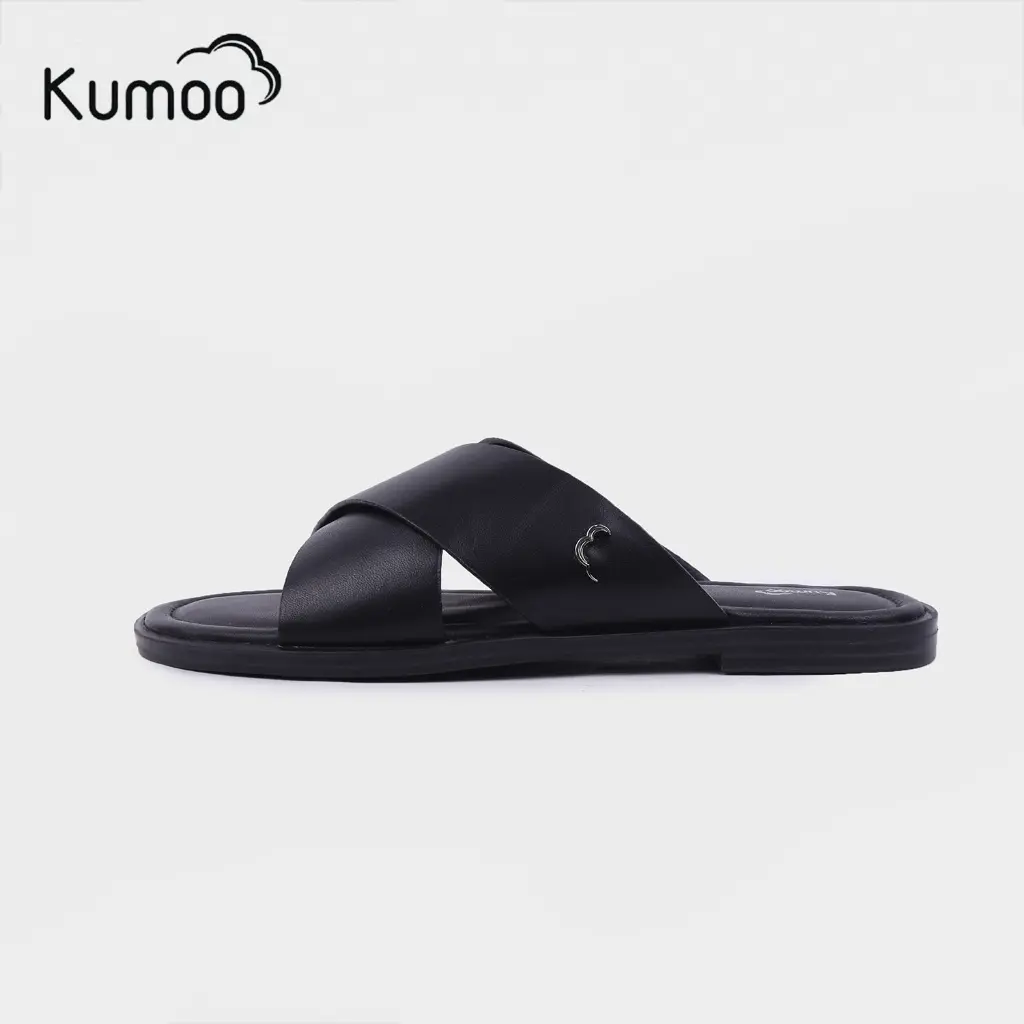 Dép Quai Chéo KUMOO CROSS Sandal Màu Đen SD-KUMO-004-A Da Thật Nappa Thời Trang Cá Tính Thời Thượng