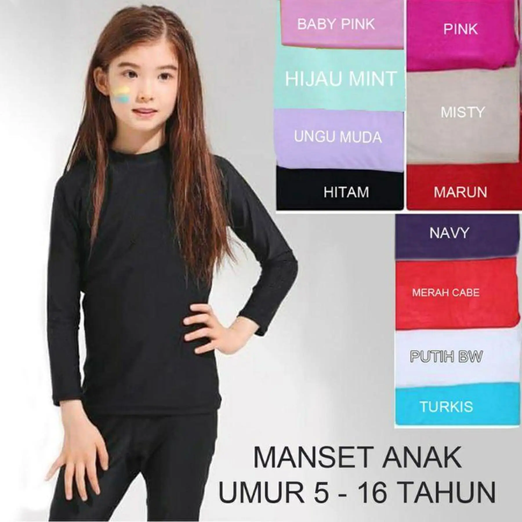 Baju Manset ANAK Perempuan/ Kaos Lengan Panjang/Mangset Anak Hijab
