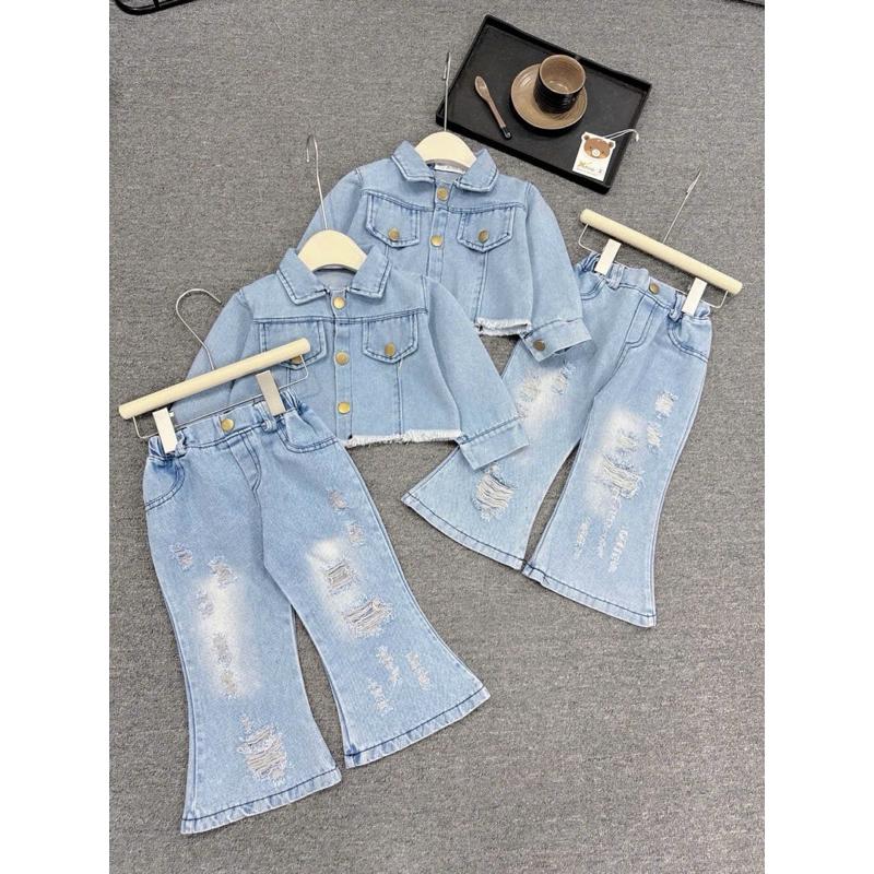 Set bộ quần áo bé gái CS699, Set bò jean quần loe cho bé - Size 1-10 cho bé 10-28kg (1-7 tuổi) dưới 120cm 6