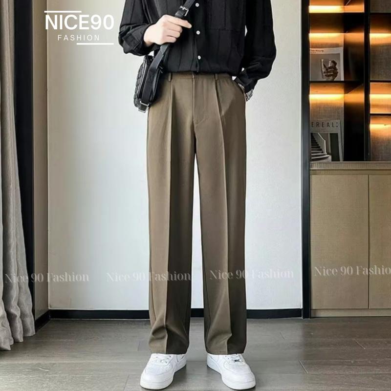 Quần âu nam quần tây nam nữ nửa cạp chun hàn quốc baggy suông vải dầy thoáng Menswear Pants Màu Đen Chống Nước sang trọng quần dài quần tây quanaunam đẹp quầntây nam