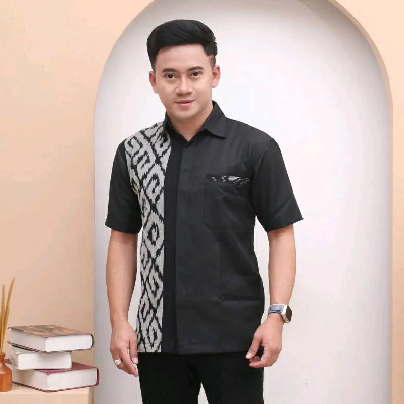 kemeja tenun pria kemeja pria lengan pendek Baju lengan Panjang kemeja Kain tenun 0