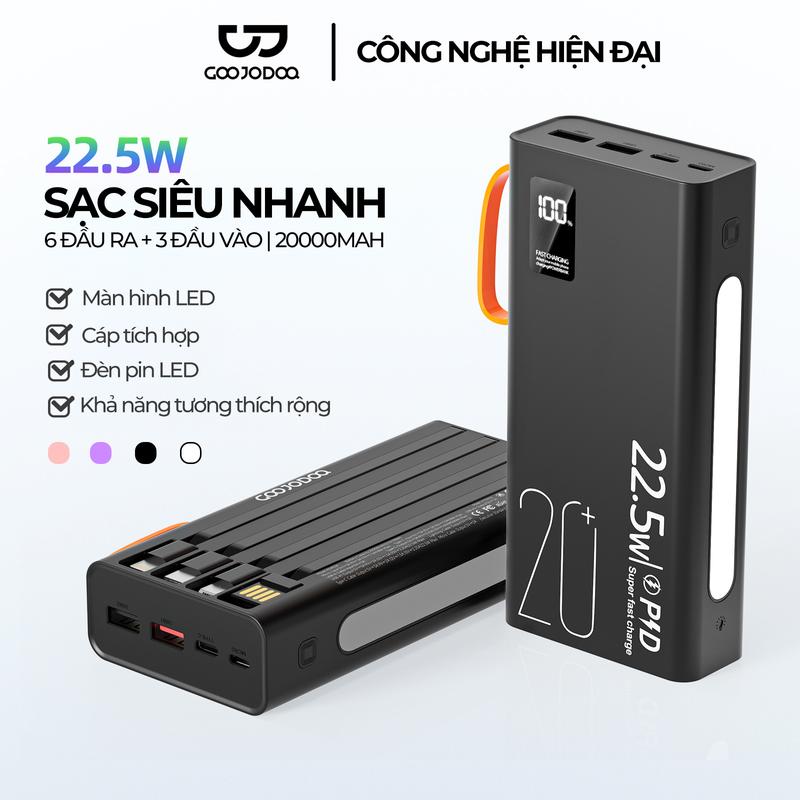 Sạc dự phòng mini GOOJODOQ 2024 Sạc nhanh 22,5w 20000 mah màn hình hiện thị % PIN Đèn pin độ sáng cao Sạc Pin Phụ Kiện