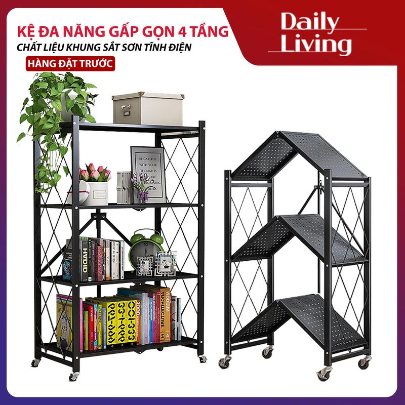 Kệ Sắt Đa Năng 4 Tầng Kệ Để Đồ Đa Năng Gấp Gọn Có Bánh Xe Sơn Tĩnh Điện Cao Cấp Kitchen Nhà Bếp