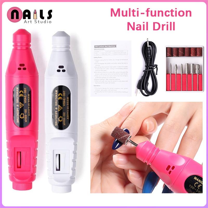 Nails Art Studio Electric Nail Drill Machine USB Plug Set 6 Nail ...