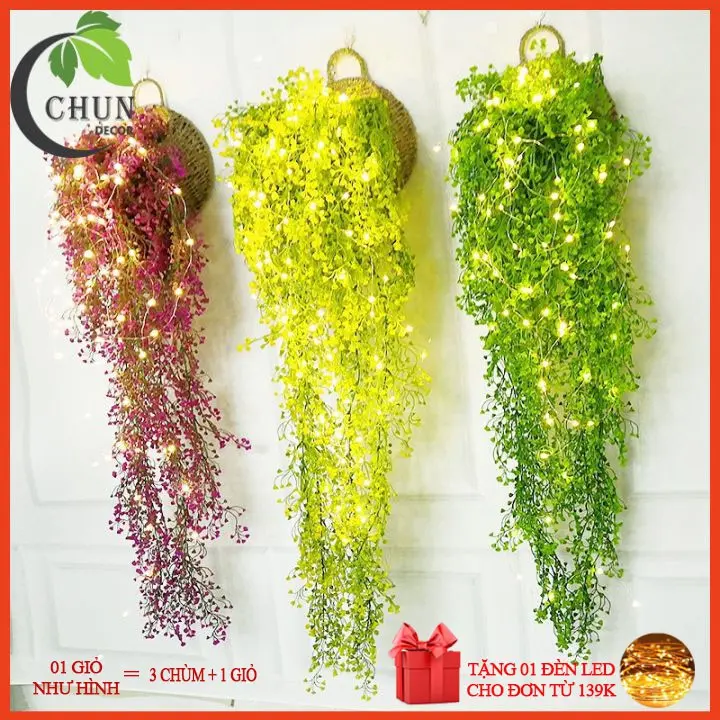 Cây giả - Chùm hoa cỏ rũ treo tường dài 80cm nhiều màu trang trí nhà cửa (bán rời 1 chùm hoặc kèm giỏ)
