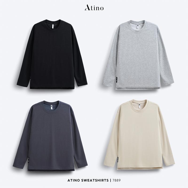 Áo Nỉ Dài Tay Nam Cổ Tròn Xẻ Tà ATINO L.4.7889 Form Fitted Menswear Bi Tre áo  nỉ