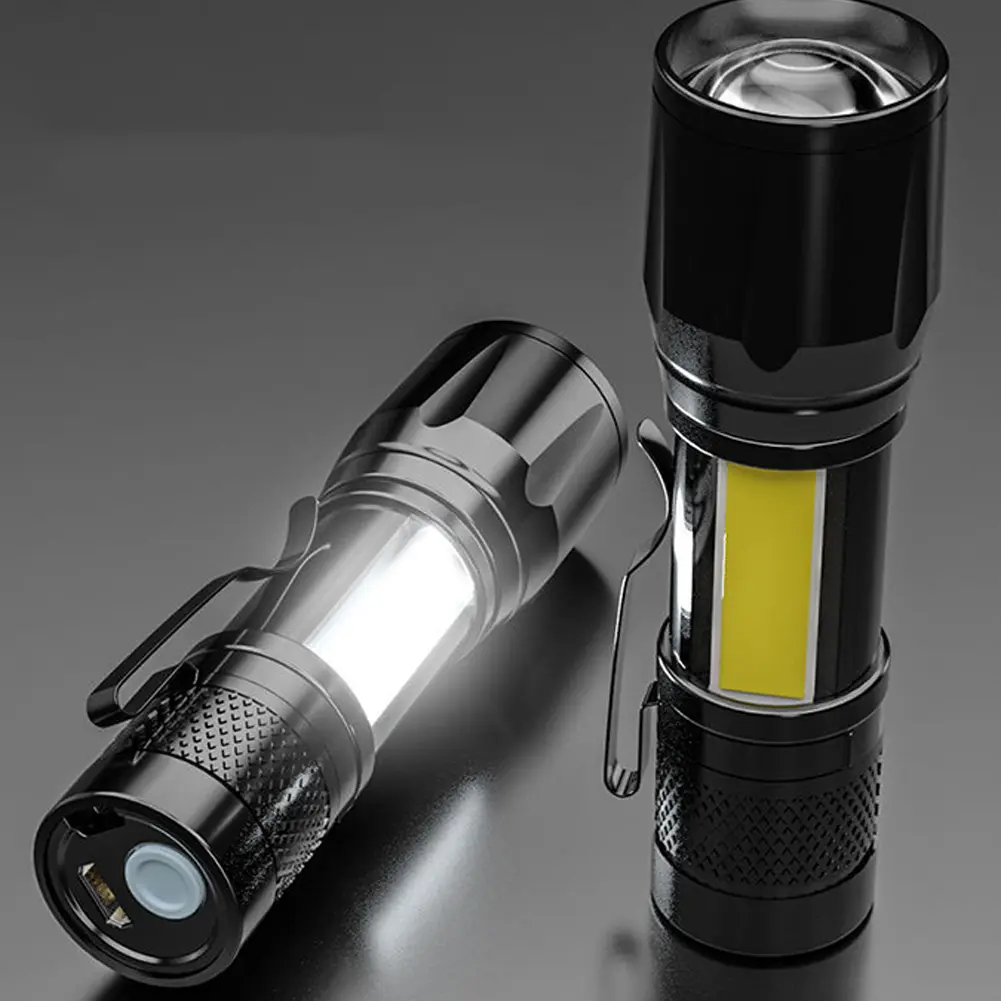 Đèn Pin LED Mạnh Mẽ XPE + COB Đèn Pin Thu Phóng Có Thể Sạc Lại Cắm Trại Ngoài Trời