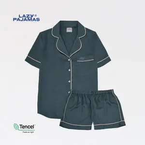 Lazy Pajamas® Tencel™ Silk Pajamas - Prusse Blue | Piyama | Baju Tidur