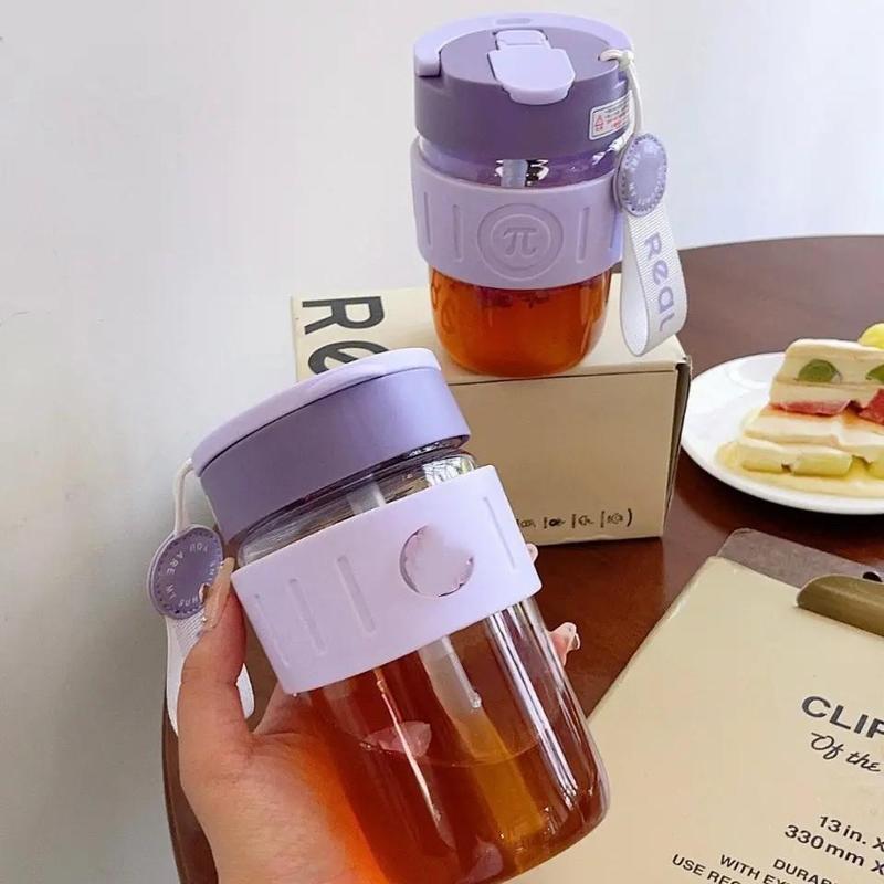 Double Wall Insulated Cup with Straw, 1 Count Portable Coffee Cup Leakproof Lid & Lanyard, Household Smart Drink Cup 0