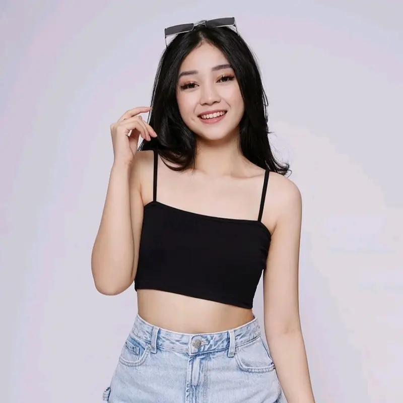 Ols Fashions - Atasan Wanita Crop Top Spandex Mini Pendek Korea Style Tank Panjang Rompi 0