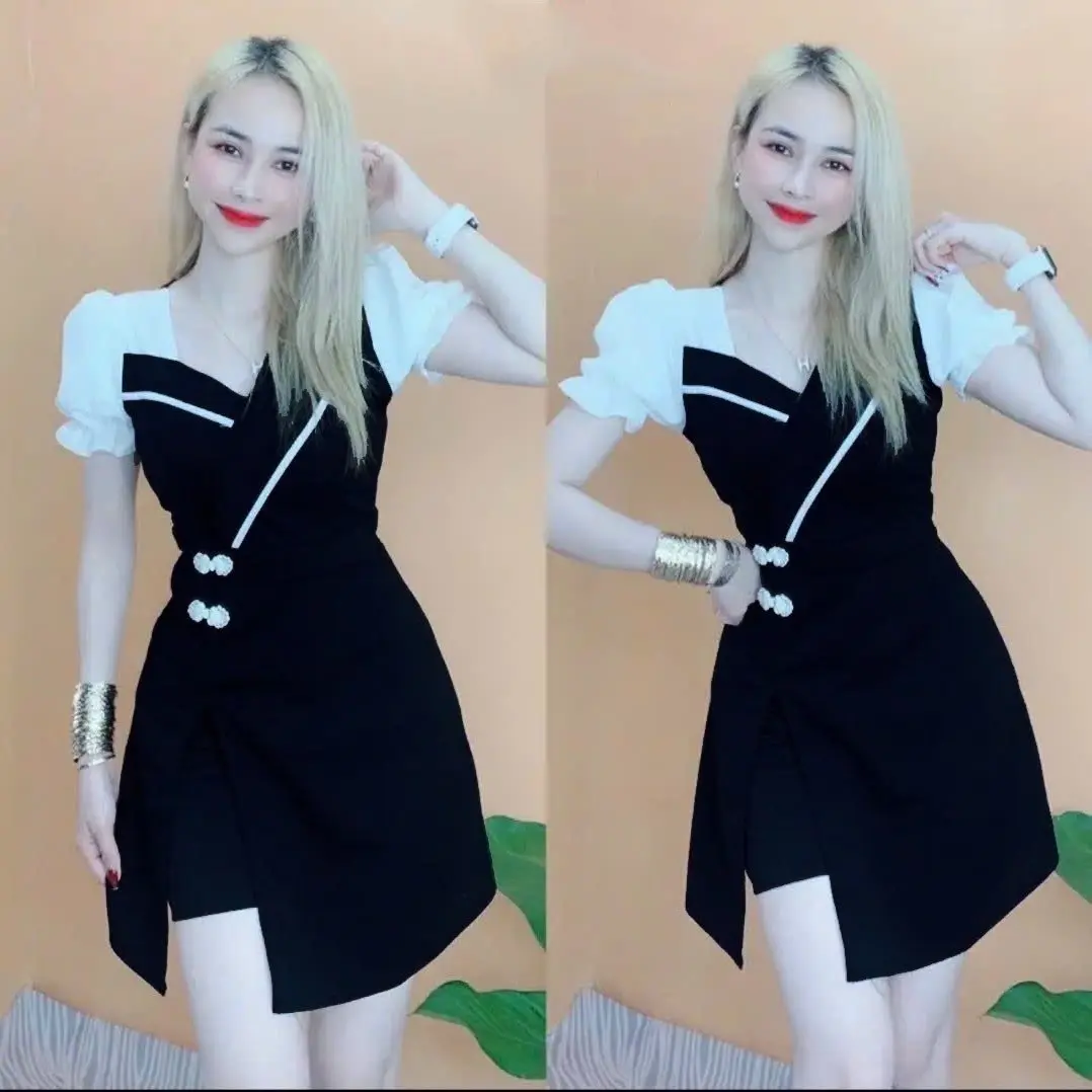 Mã H11- Đầm phối voan kèm quần đùi đính nút tàu Nữ