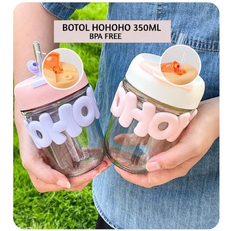 B ( B140 ) GELAS MINUM KACA HOHO TUMBLER KACA AESTHETIC CUP KACA SIMPLE ELEGAN NO DUS 4