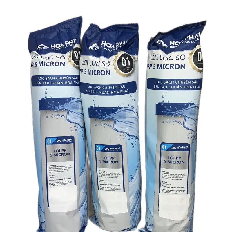 (Tặng tay công mở ) Bộ 5 lõi lọc nước Hoà Phát bao gồm 3 lõi 1 , một lõi 2 than hoạt tính , lõi 3 PP 1 micromet dùng thay thế cho máy lọc nước RO sử dụng cốc lọc 10 inch, chức năng lọc tạp chất rong rêu bùn đất, mùi màu không tốt trong nước 3
