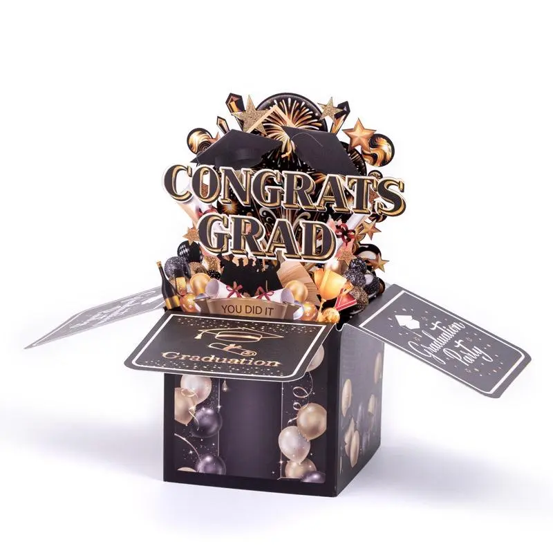 3D Pop Up Graduation Card, 1 Count Creative Congrats Grad Greeting Card with Envelope, Graduation Gift for Friend, Classmate, Teacher, Graduation Party Supplies