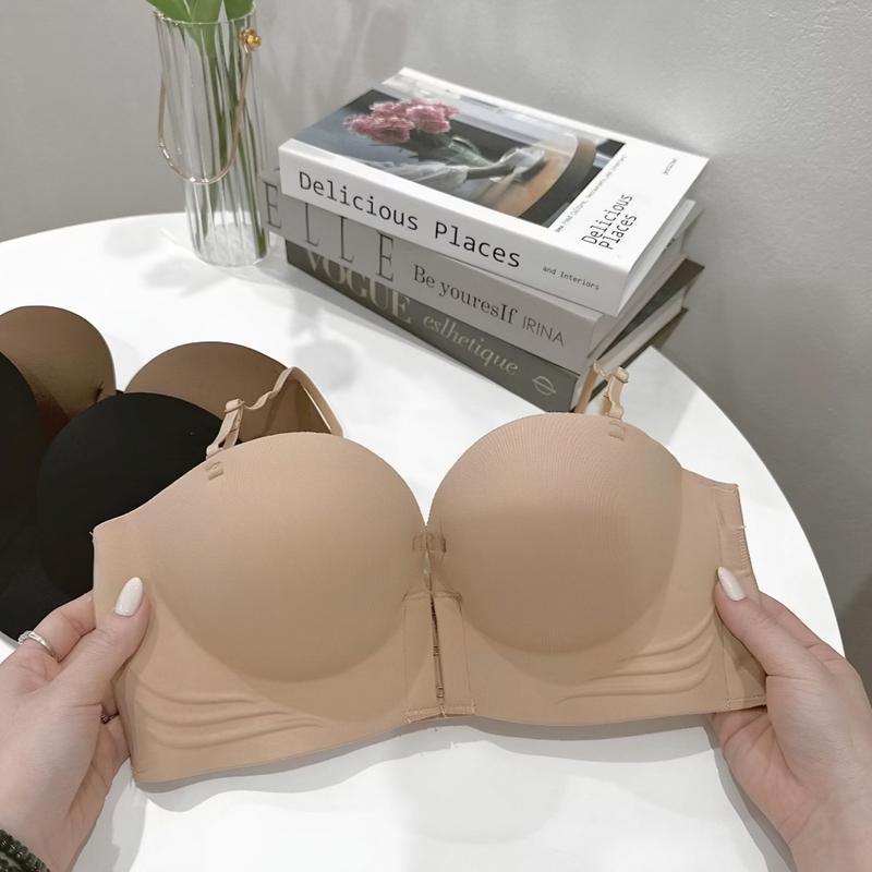 Áo lót nữ tạo khe nâng đẩy, Bra cài trước không dây chống tụt đệm dày 5cm 964 NA