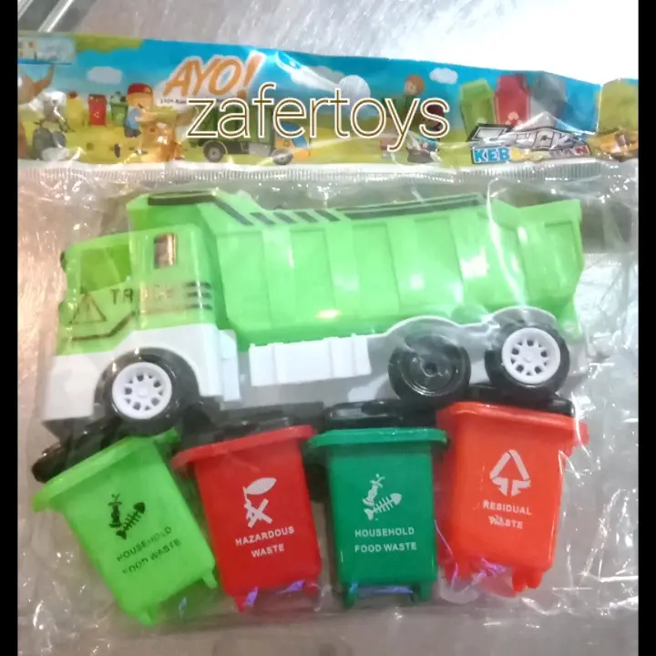 2pc MAINAN MOBIL TRUCK SAMPAH PLUS TEMPAT SAMPAH UKURAN MINI / MAINAN MOBIL TRUK KOMPACTOR MINI 5