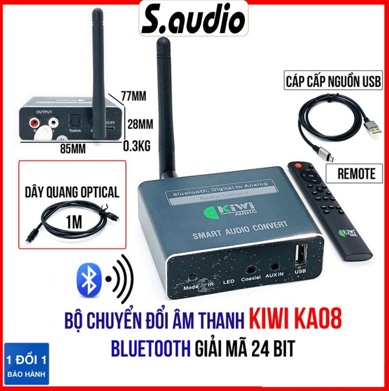 Bộ DAC Kiwi KA08 chuyển âm thanh quang ra AV chuyển optical ra analog kiêm giải mã 24 bit loại cao cấp - Có kết nối bluetooth điều khiển - chính hãng Kiwi Kem Nghe Nhạc