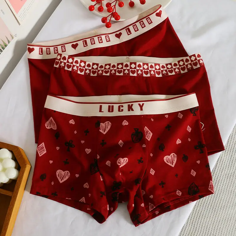 Đồ Lót In Hình, Chất Liệu Cotton, Màu Đỏ, Dễ Phối Đồ Thoải Mái Và Thoáng Khí, Thích Hợp Cho Năm Mới, Quần Dài Phẳng Nam, Lý Tưởng Cho Đám Cưới Boxer Sịp quần  độn Menswear