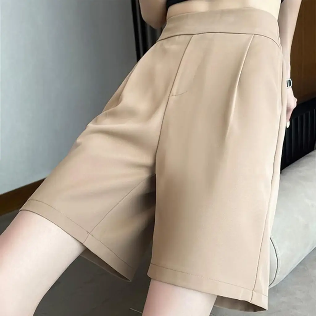 [Jn] Casual Pants Wide Leg Pants Comfortable High Waist Summer Shorts for Women Breathable A-line Knee Length Pants with Pockets
