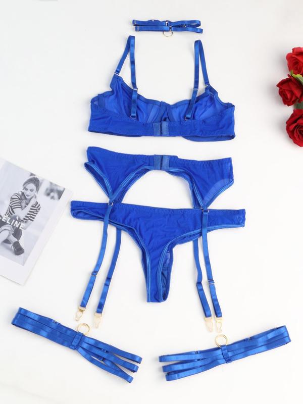 Women's Solid Sexy Lingerie Set, Naughty Lingerie, Push Up Bra & Panty & Garter Belt & Choker, Sexy Comfy Lingerie Set for All Seasons, Lady Underwear for Daily Wear, Naughty Lingerie 5