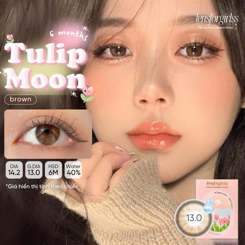  Kính áp tròng NÂU NẮNG TRONG TRẺO tự nhiên TULIP MOON BROWN dành cho mắt nhạy cảm | Lens cận | LENSFORGIRLSS 