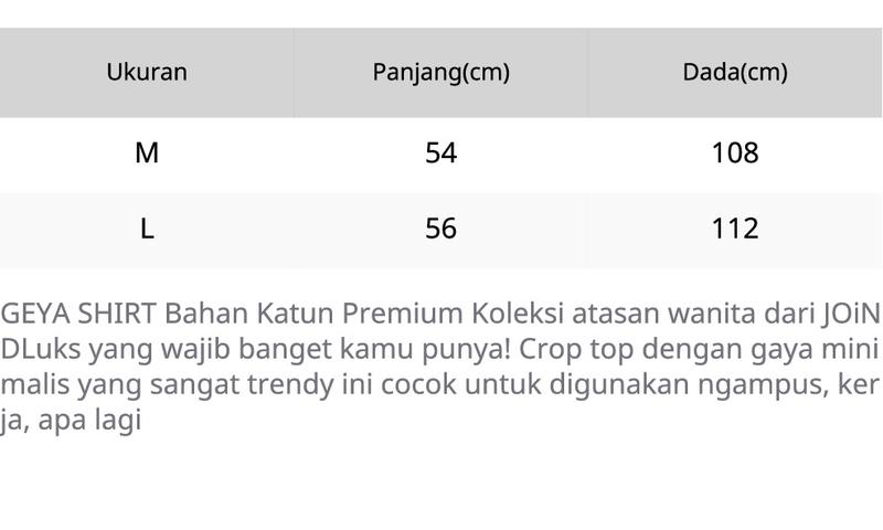 Product Introduction of GEYA SHIRT Bahan Katun Premium atasan crop 0